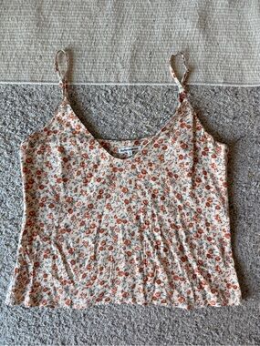 Reformation Cream Floral Spaghetti-Strap Camisole with Rust Print